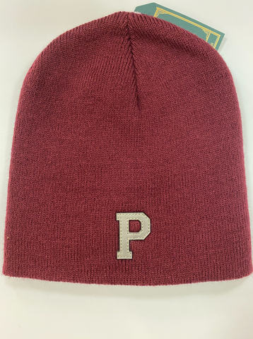 Maroon Winter Hat With Grey Leather P